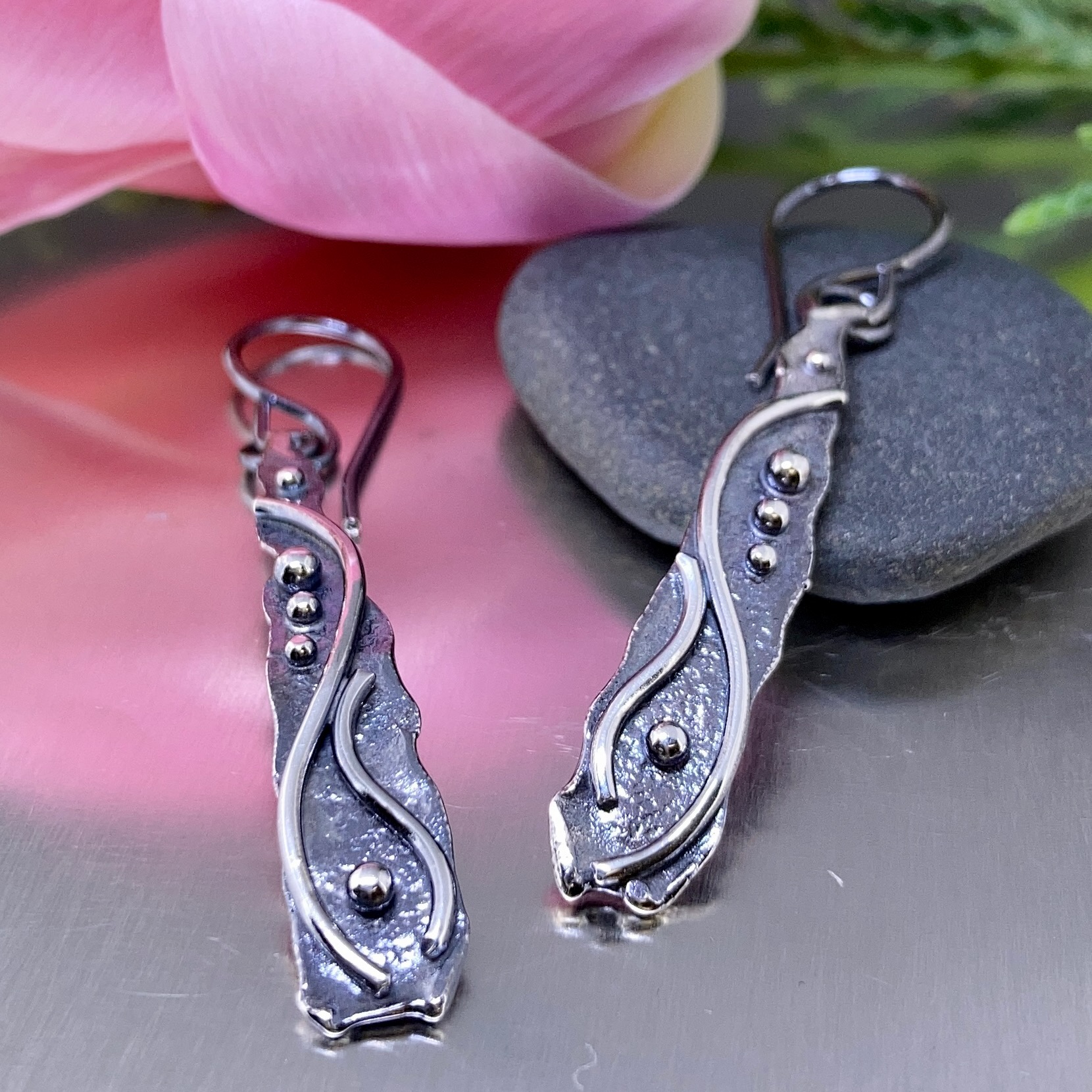 waves earrings - icicle - antique Argentium silver