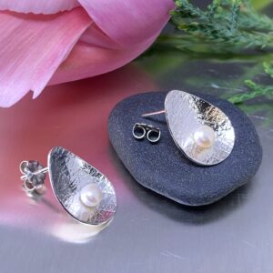 pearl earrings - teardrop post - Argentium silver