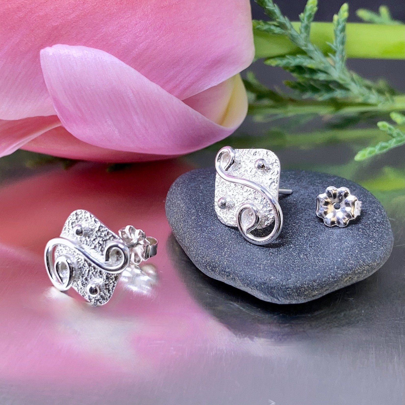 Water Earrings – Diamond Post – Argentium Silver