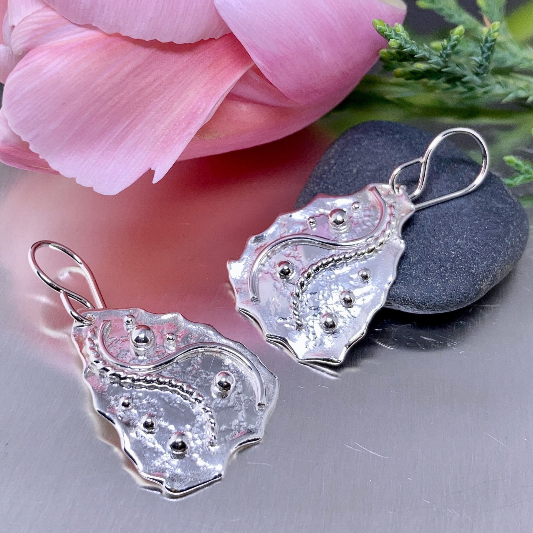 waves earrings - triangle - Argentium silver