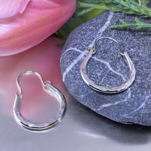 hoop earrings - hammered saddle - Argentium silver - medium