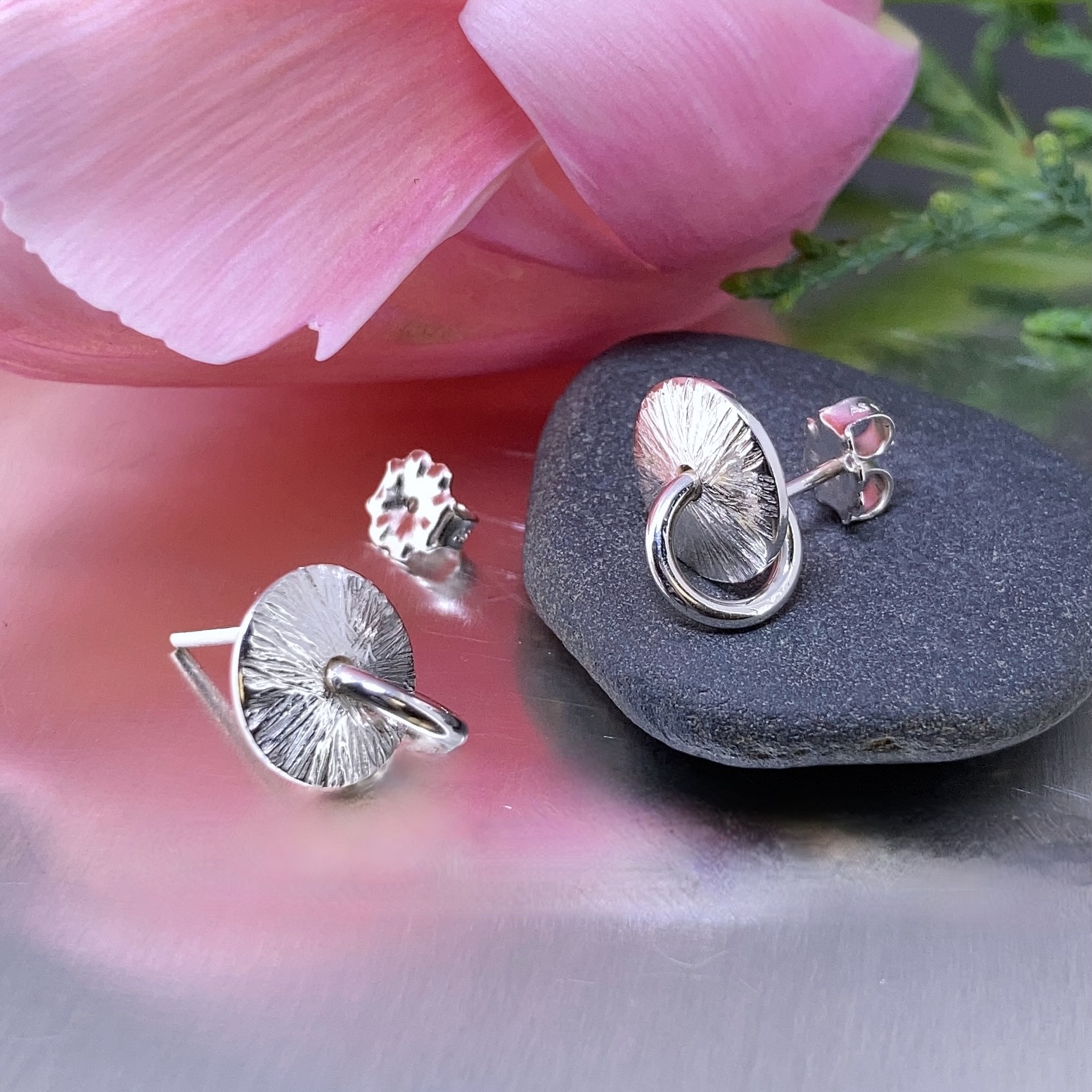 moon with ring - post - Argentium silver