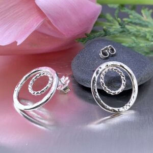 sun halo post earrings - Argentium silver