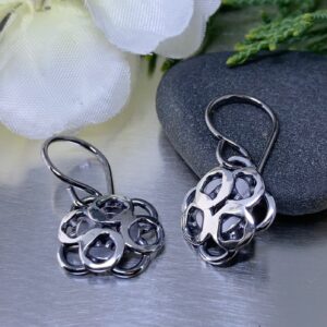 pebbles earrings - round - antique Argentium silver