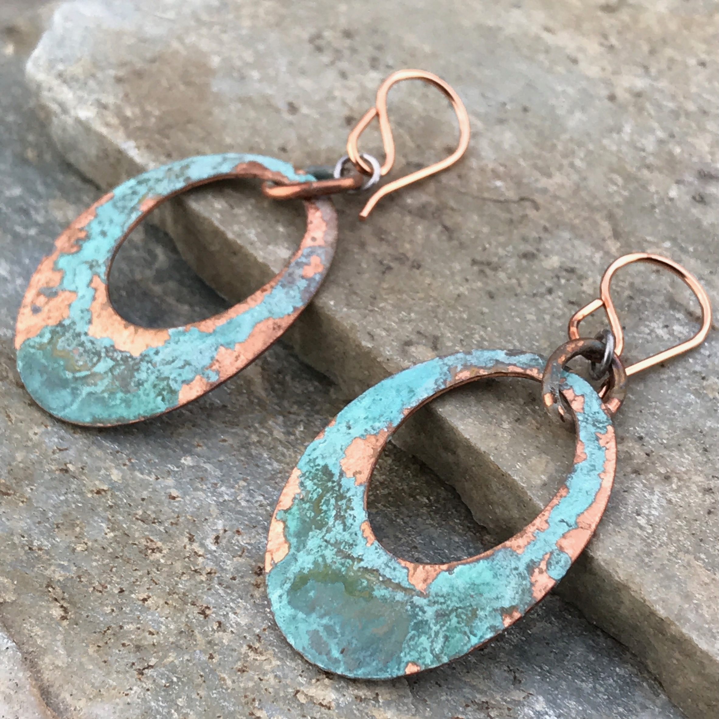 copper patina - hollow oval earrings - Image 4