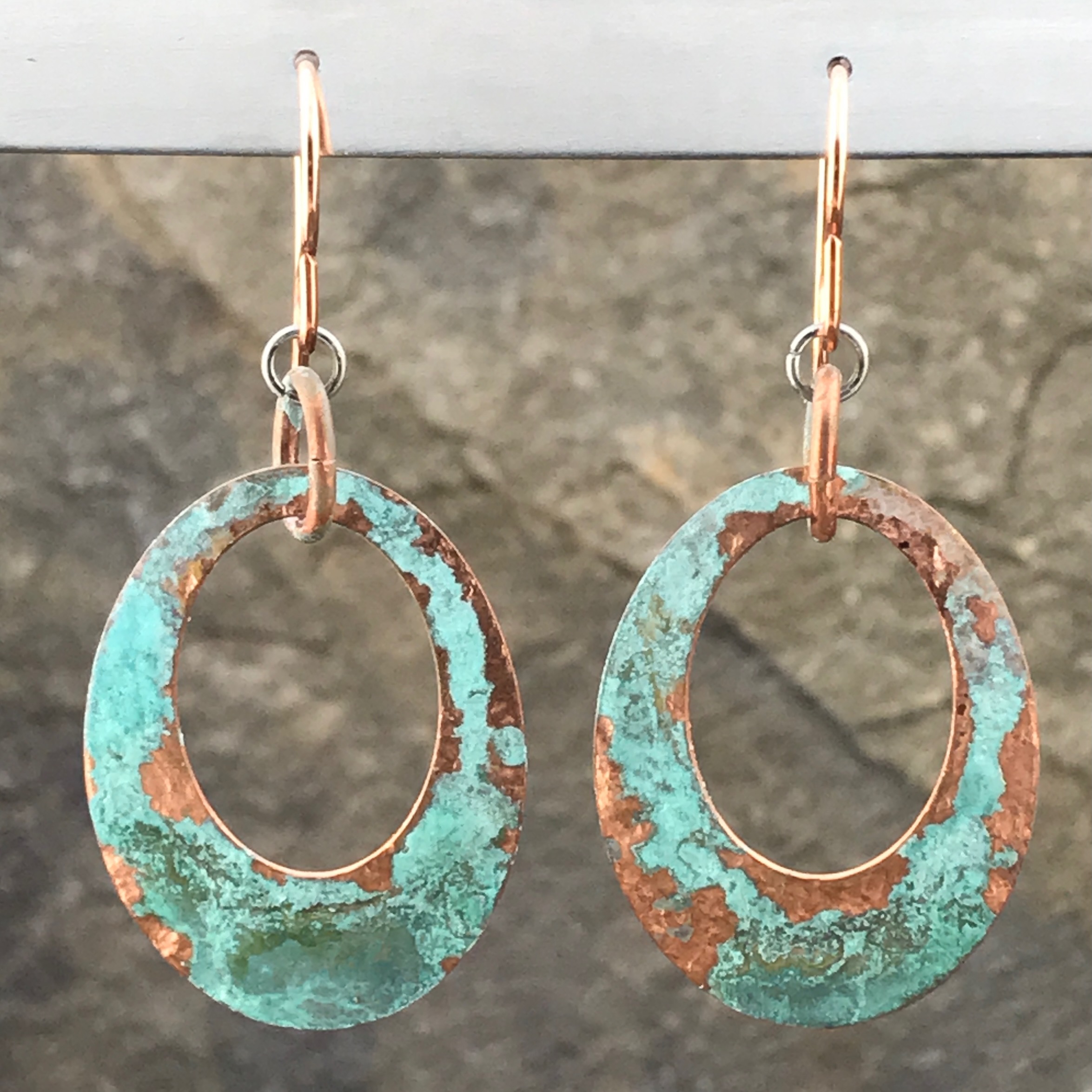 copper patina - hollow oval earrings - Image 3