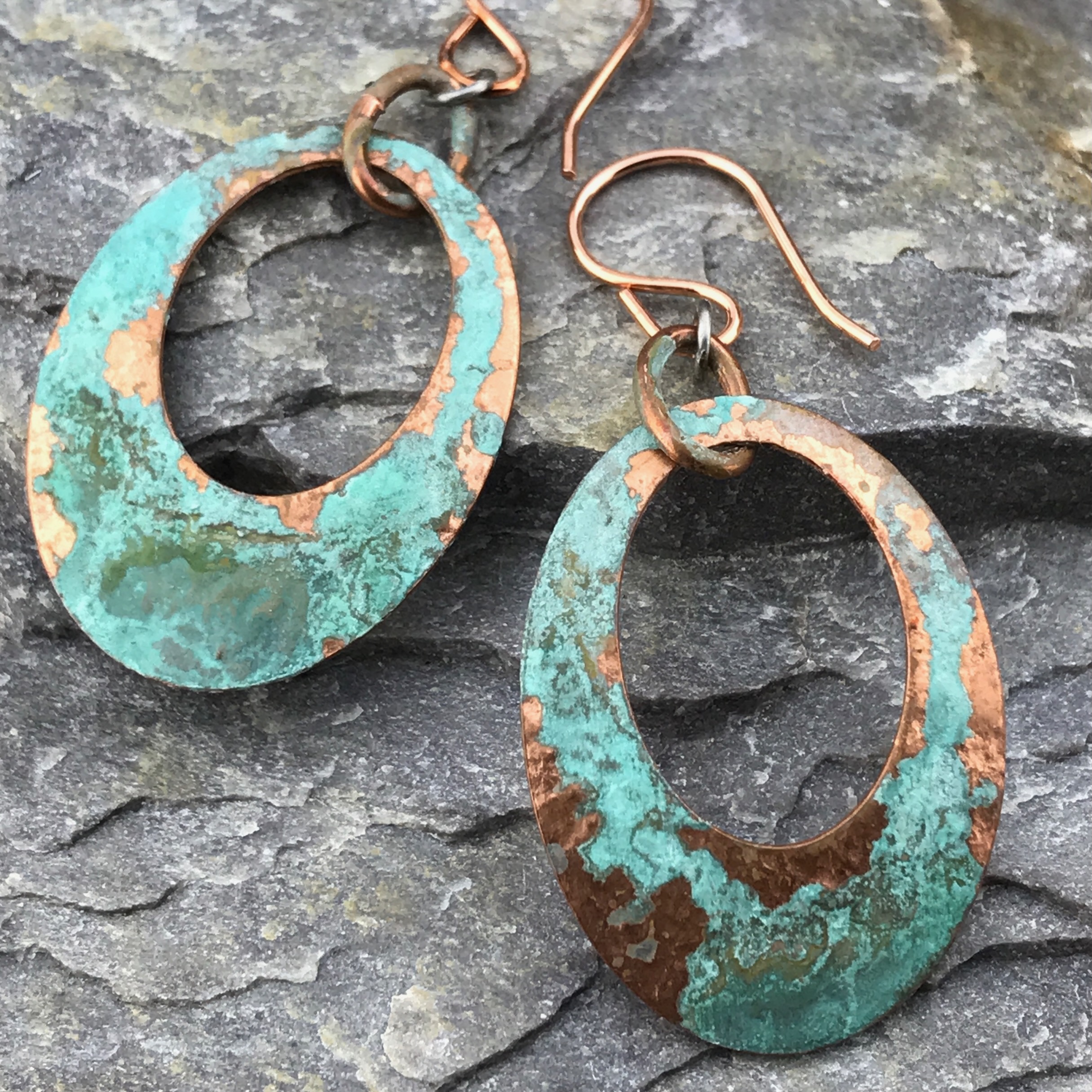 copper patina - hollow oval earrings