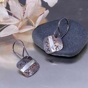 copper, Argentium silver - square earrings - antique