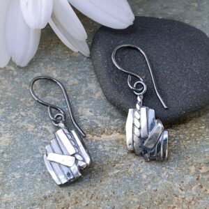 bark earrings - antique Argentium silver