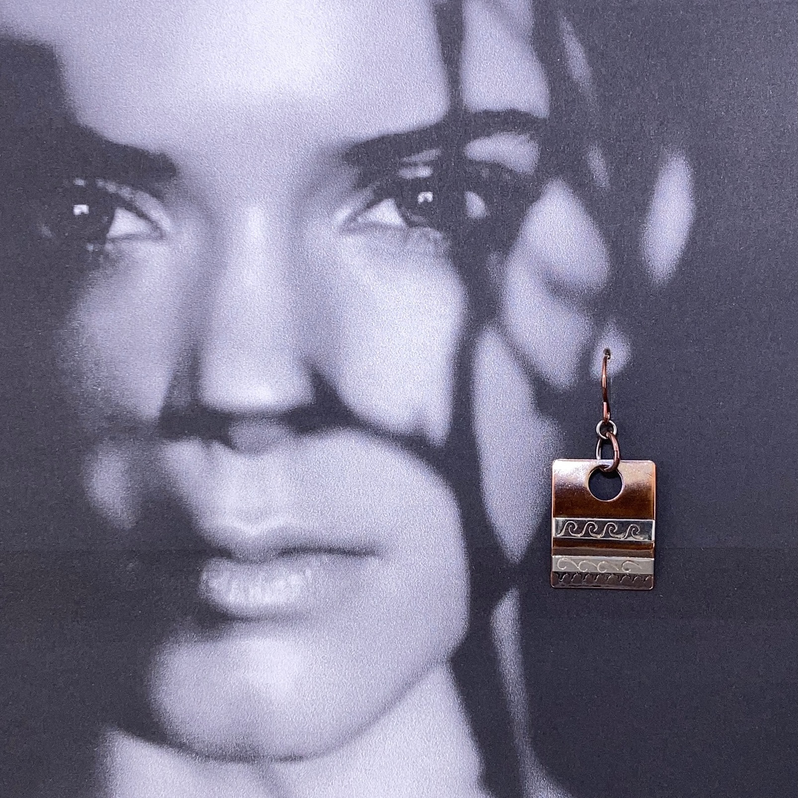 copper, Argentium silver - rectangle earrings - large antique - Image 2