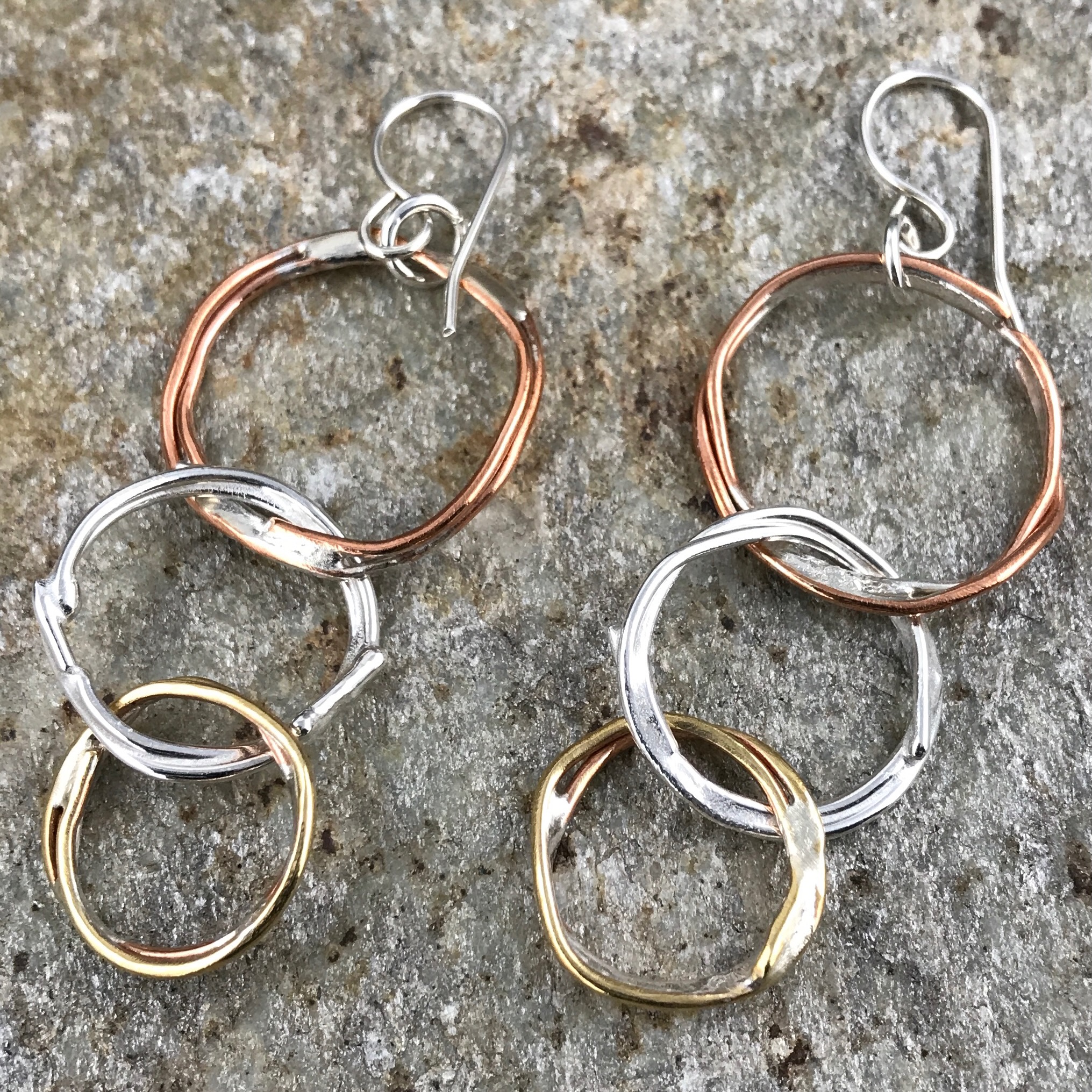 copper, brass, Argentium silver freeform circle earrings - small - Image 4