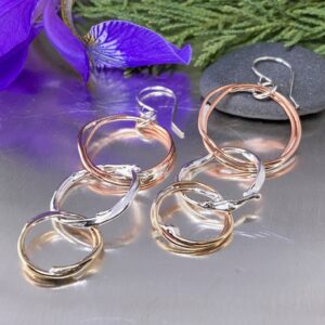 copper, brass, Argentium silver freeform circle earrings - small