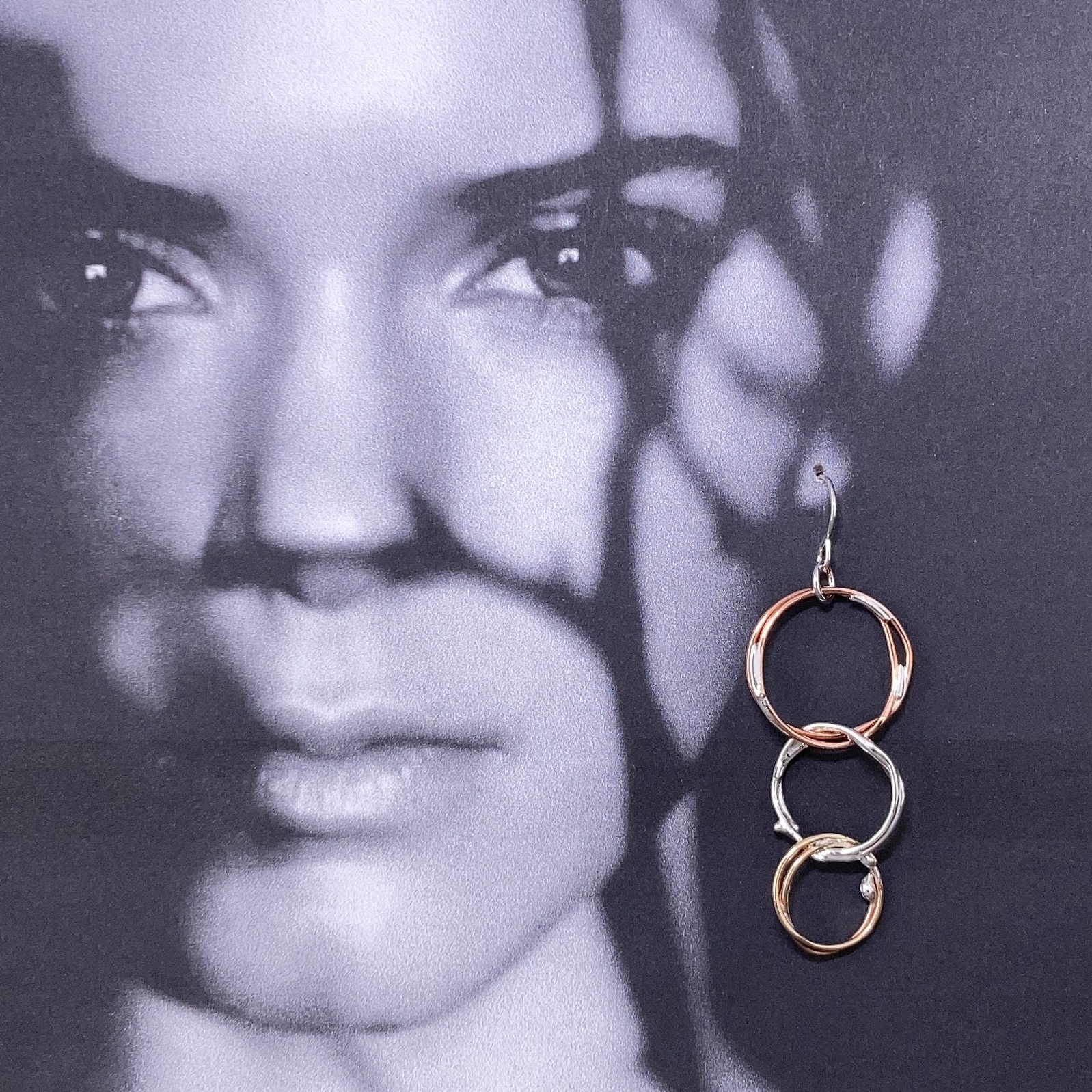 copper, brass, Argentium silver freeform circle earrings - small - Image 2