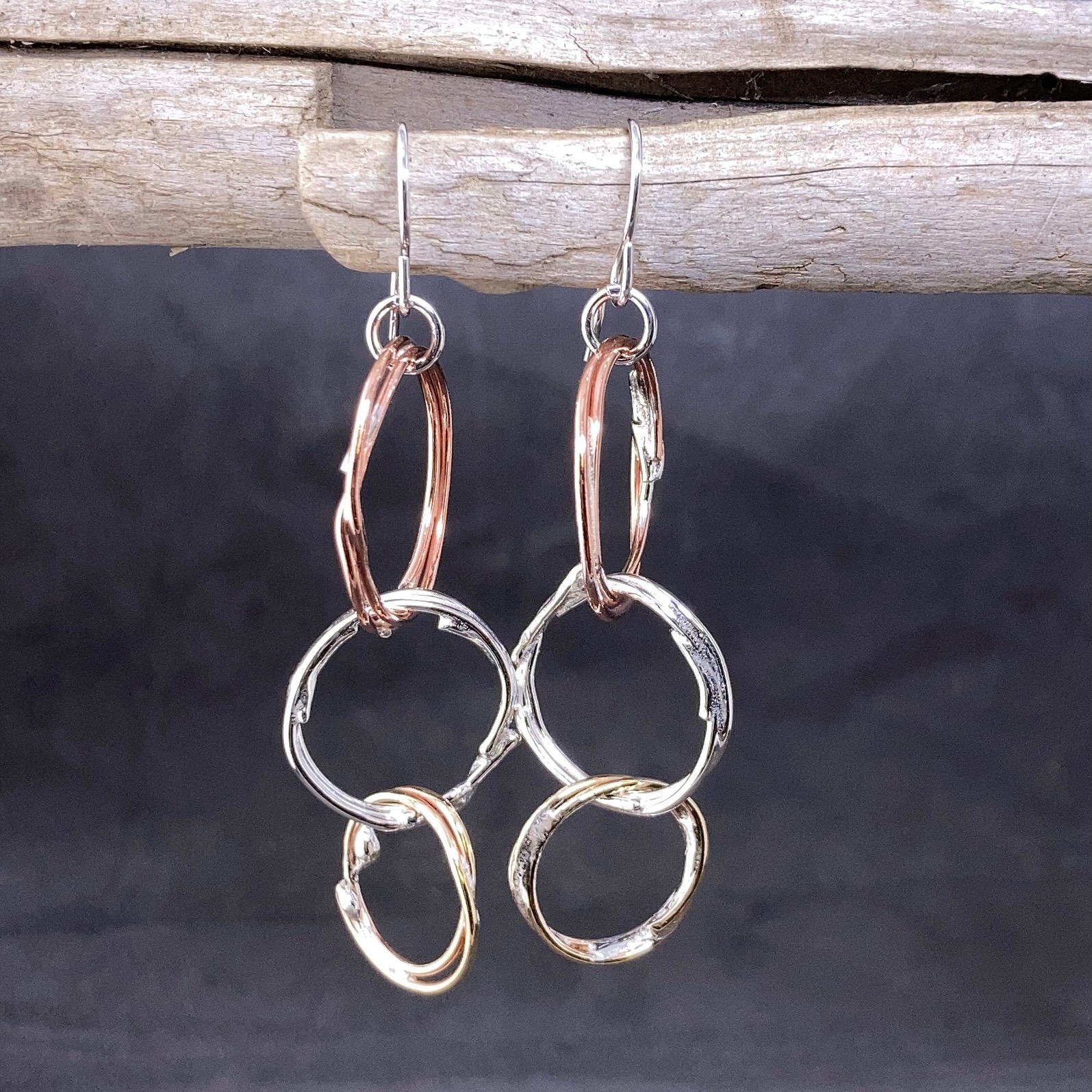 copper, brass, Argentium silver freeform circle earrings - small - Image 5