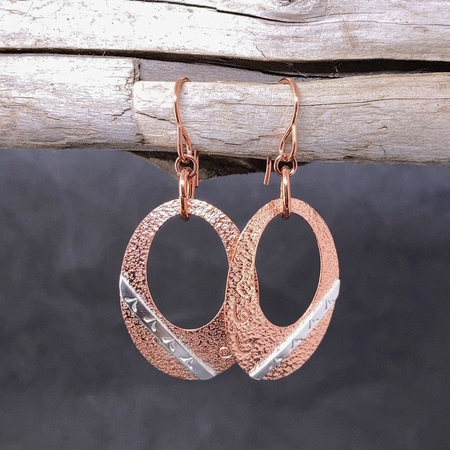 copper, Argentium silver - oval earrings - Image 2