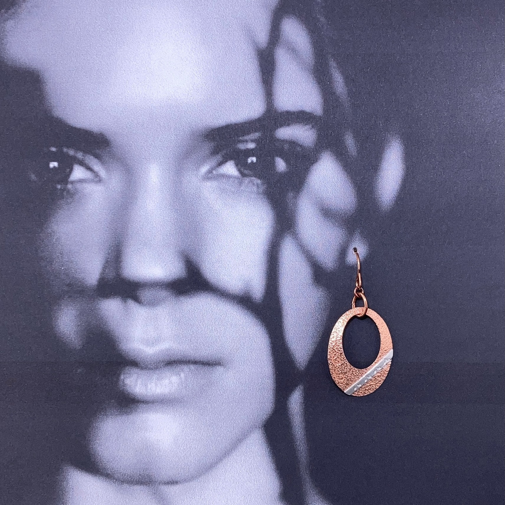 copper, Argentium silver - oval earrings - Image 3