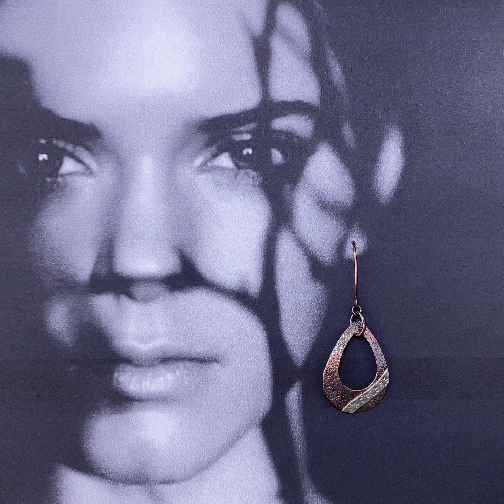 copper, Argentium silver - teardrop earrings - antique - Image 2