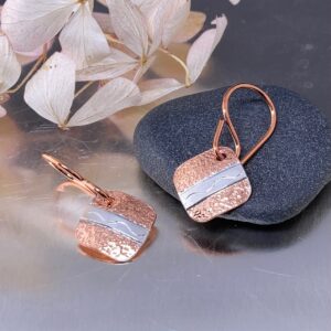 copper, Argentium silver - square earrings - small