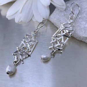 pearl earrings - twigs - Argentium silver