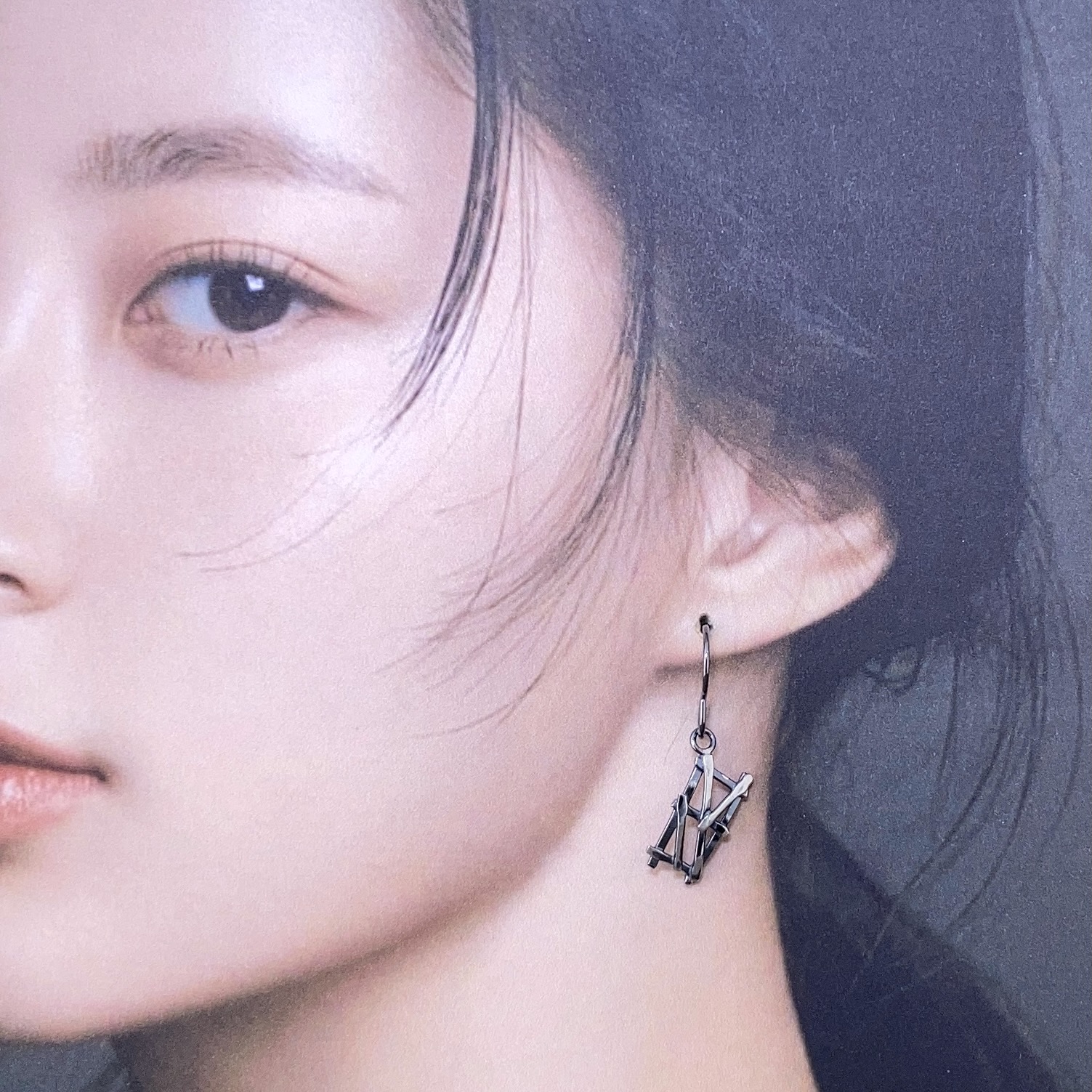 twig earrings - rectangle - antique Argentium silver - Image 3