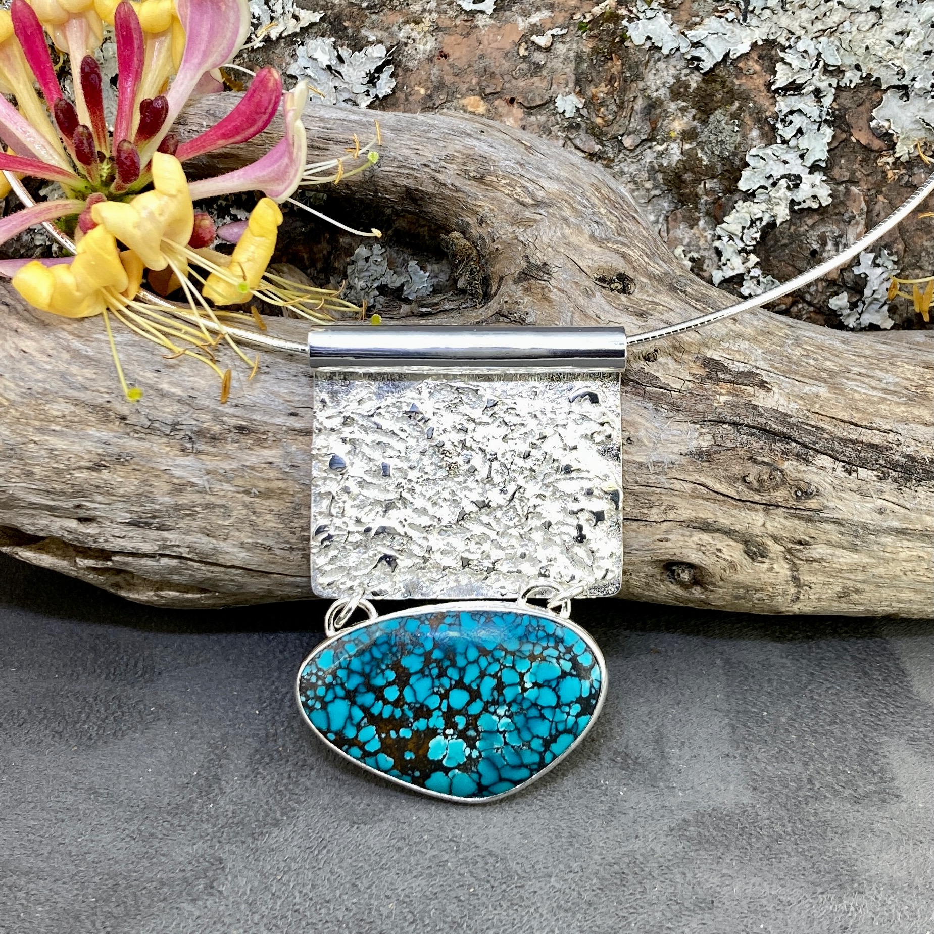 turquoise pendant - Argentium silver lunar panel - Image 3