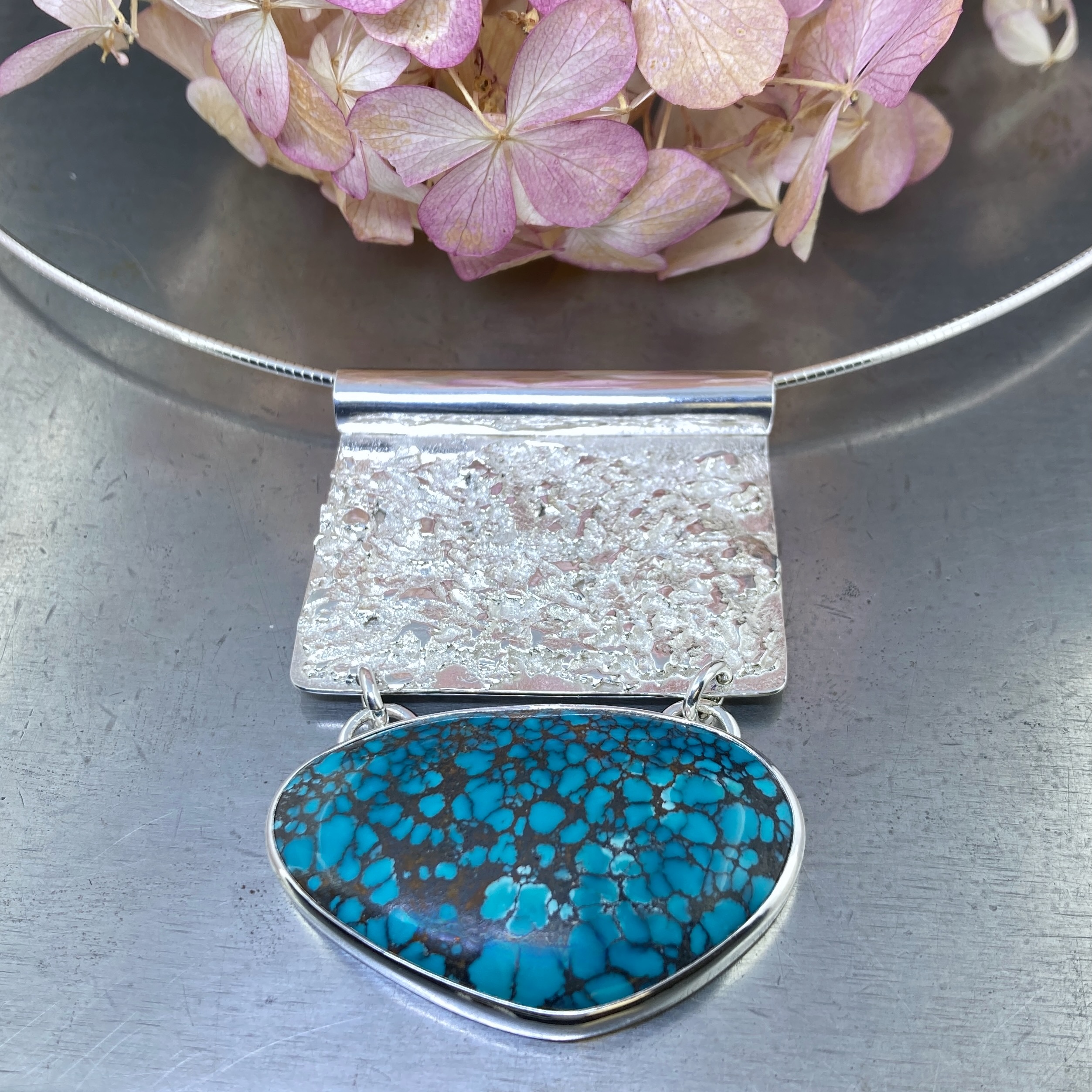 turquoise pendant - Argentium silver lunar panel