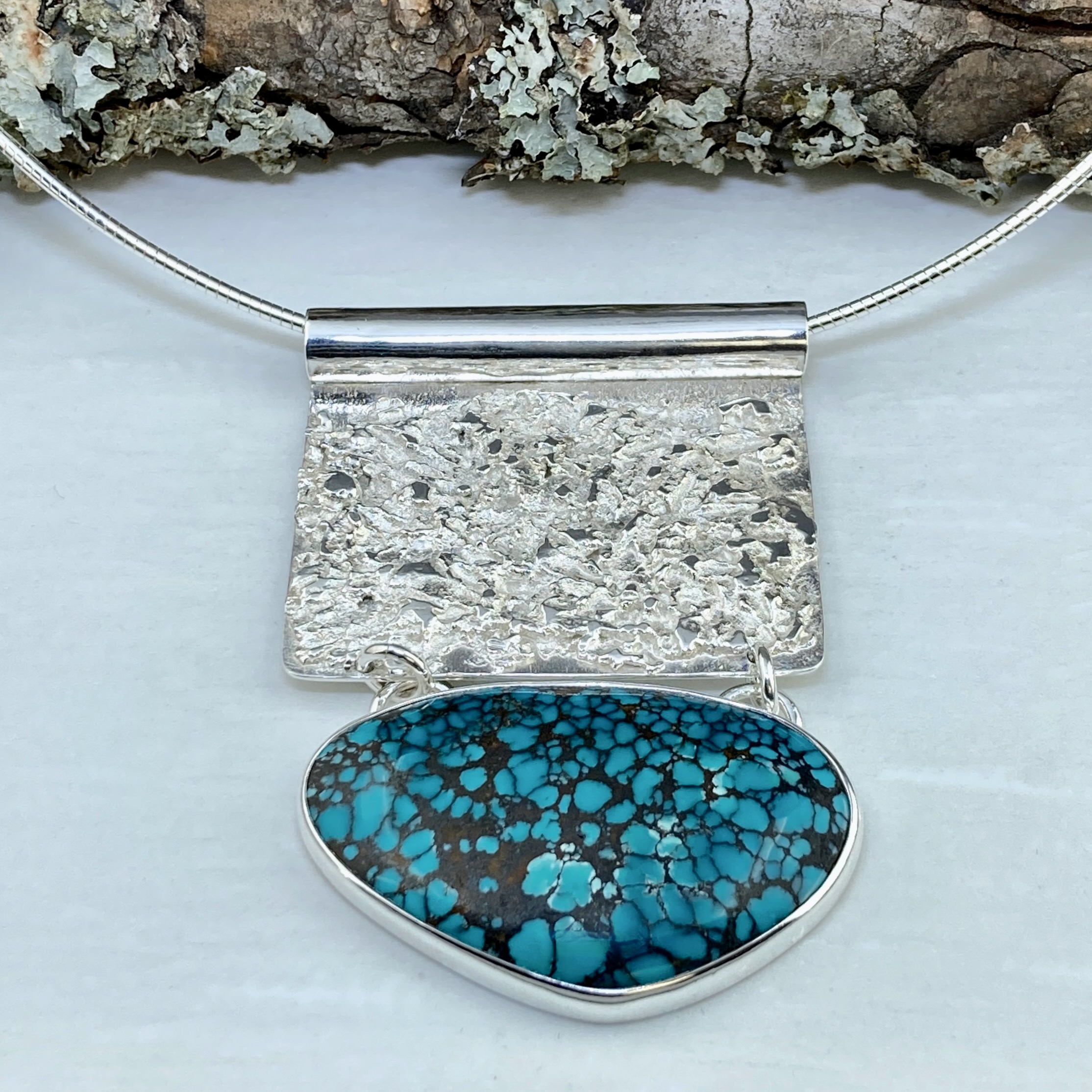 turquoise pendant - Argentium silver lunar panel - Image 2