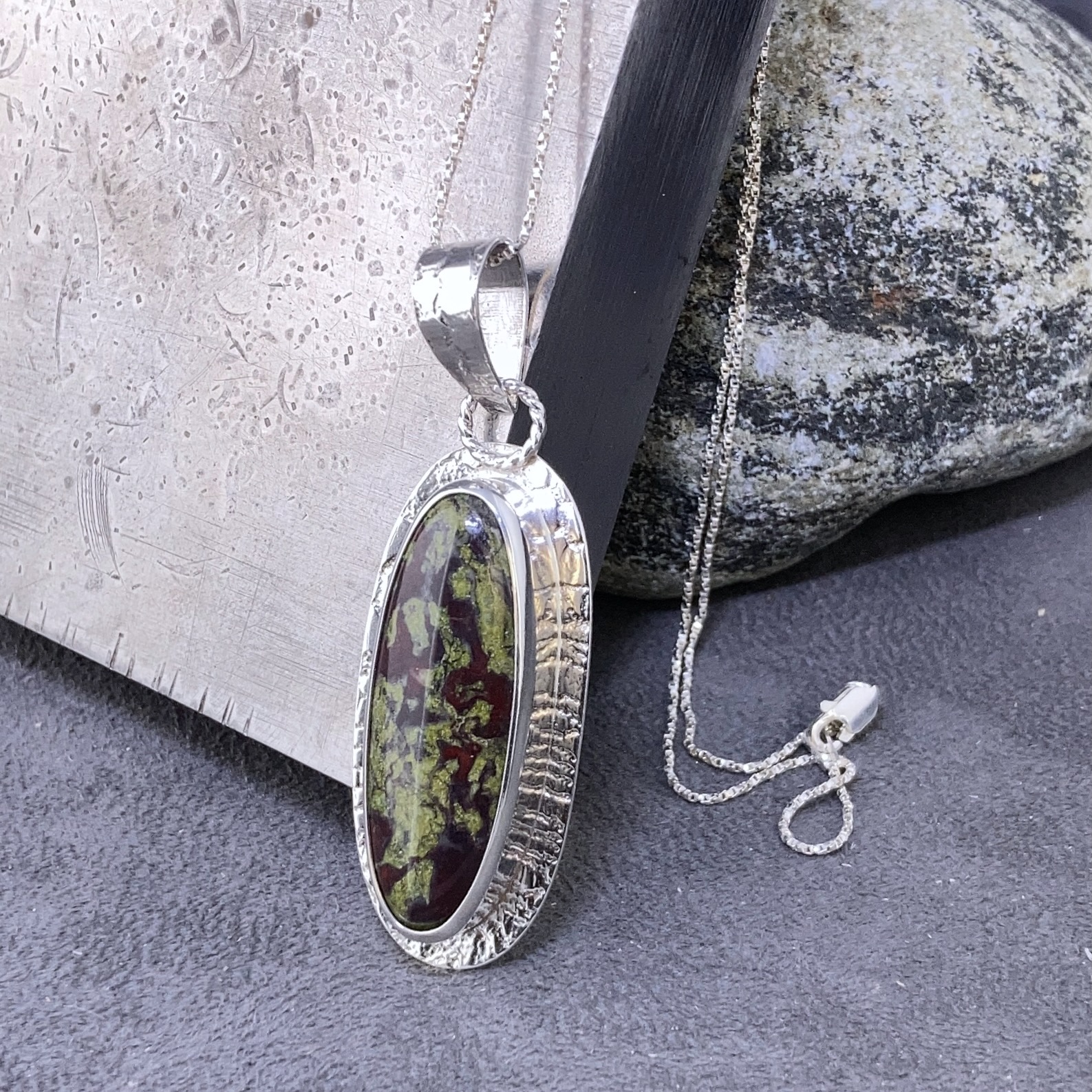 dragons blood jasper pendant - Argentium silver