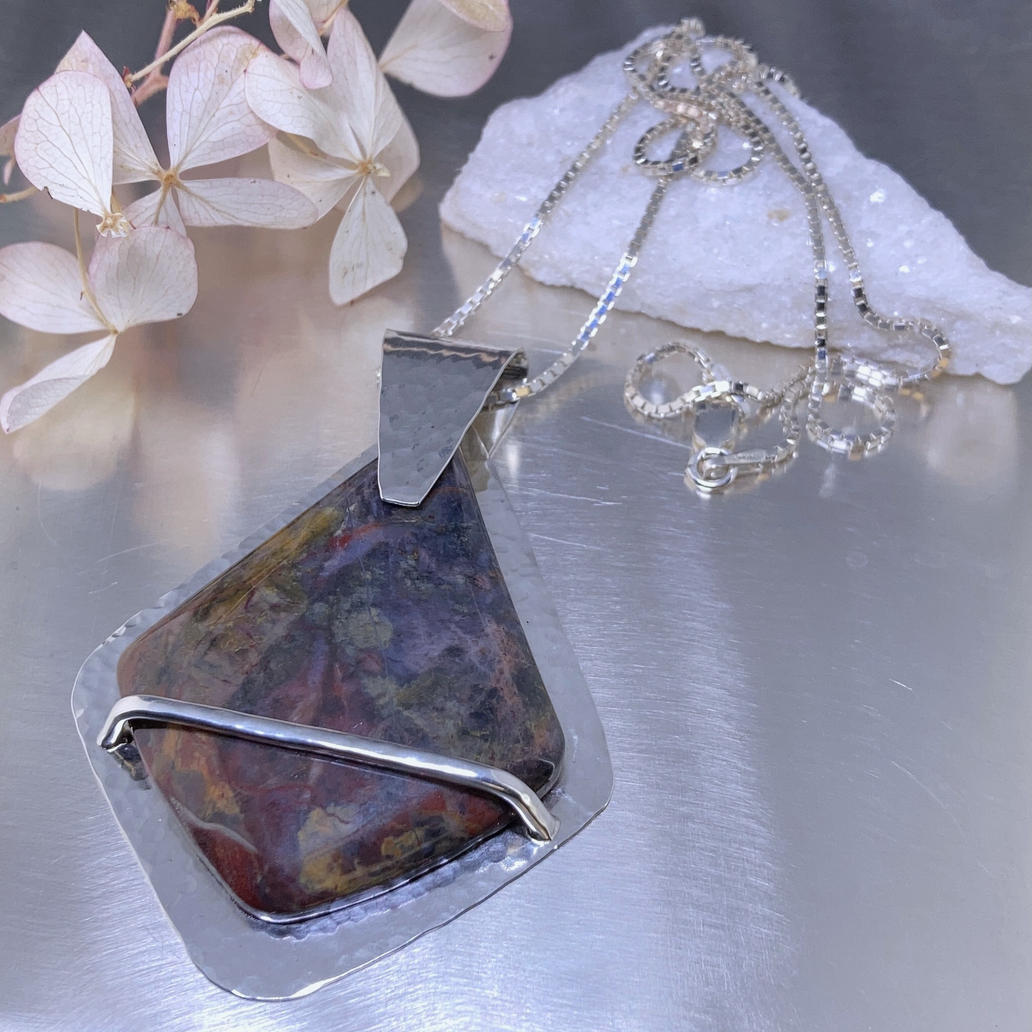 Pietersite Pendant – Argentium Silver Diamond Shaped - Image 3