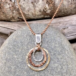 copper, brass, Argentium silver freeform circle pendant