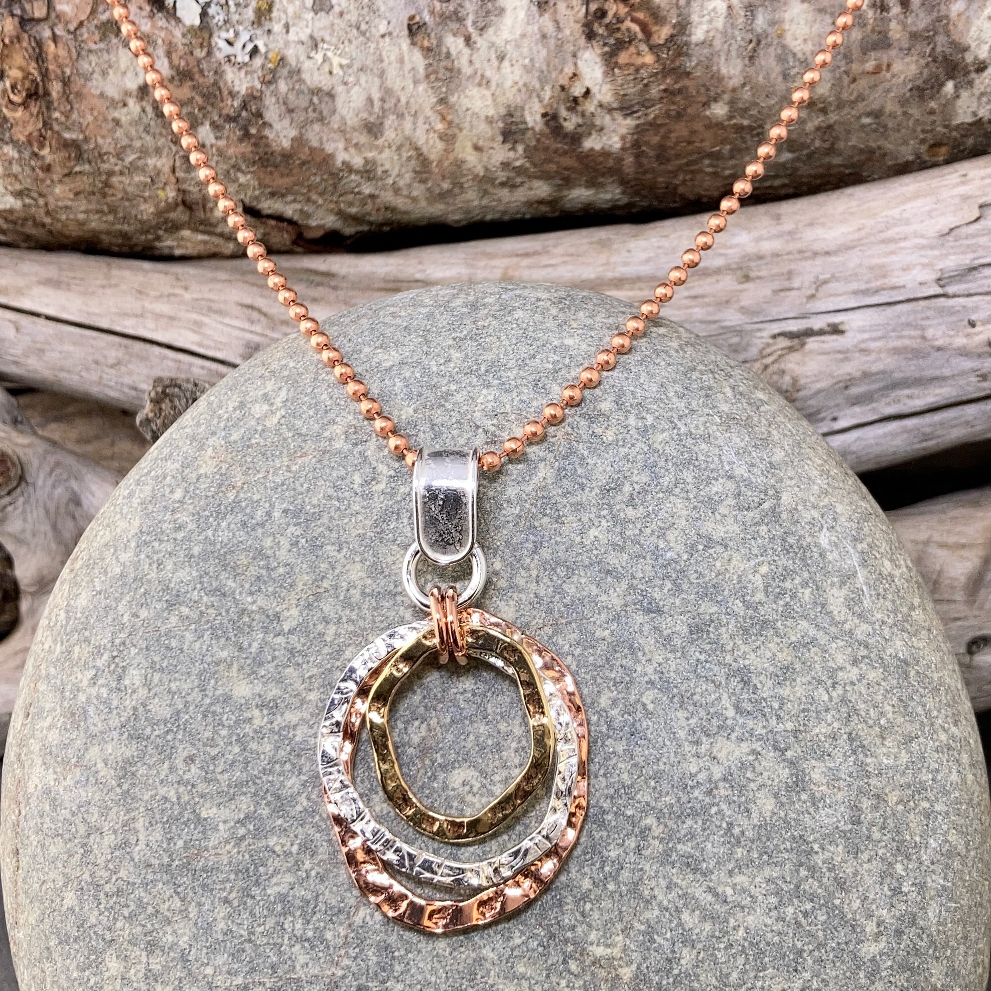 copper, brass, Argentium silver freeform circle pendant - Image 3