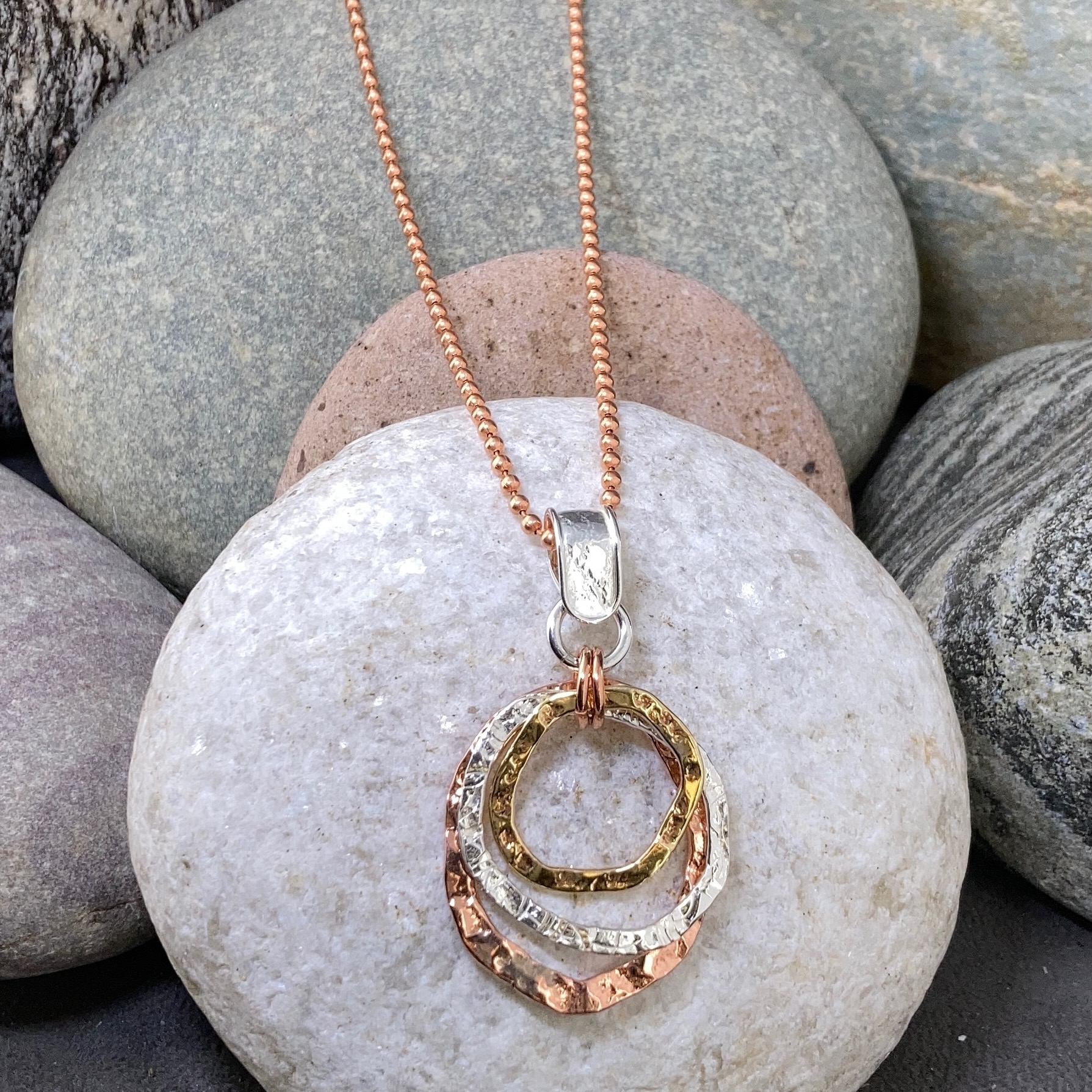 copper, brass, Argentium silver freeform circle pendant - Image 2