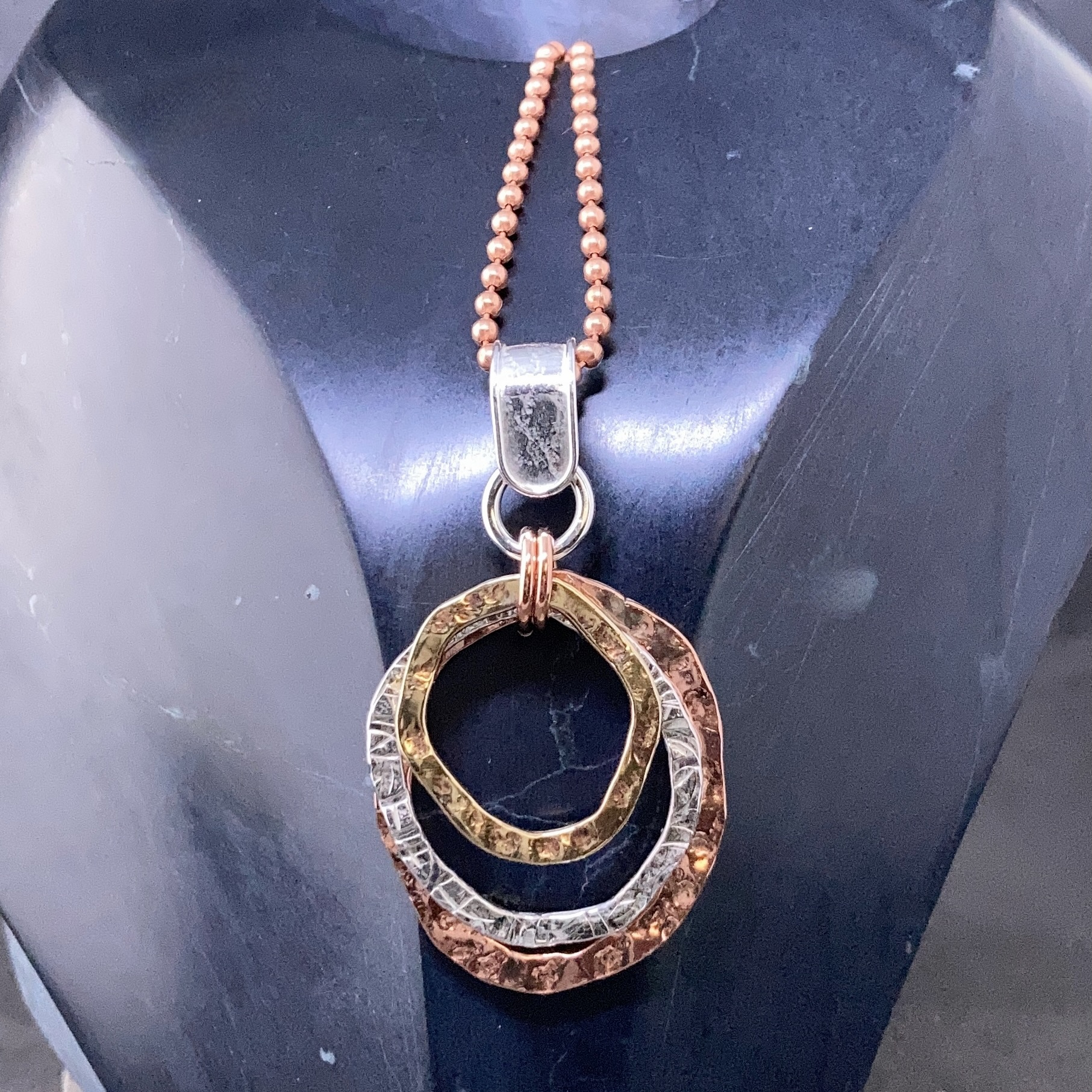 copper, brass, Argentium silver freeform circle pendant