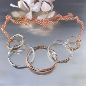 copper, brass, Argentium silver freeform circle necklace