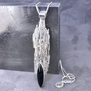 onyx pendant - Argentium silver long bark