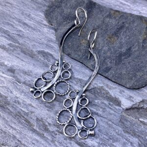 pebbles earrings - branch - antique Argentium silver
