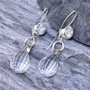 quartz, white topaz earrings - Argentium silver - 35.1 carat