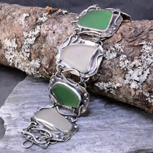 sea glass bracelet - antique Argentium silver waves