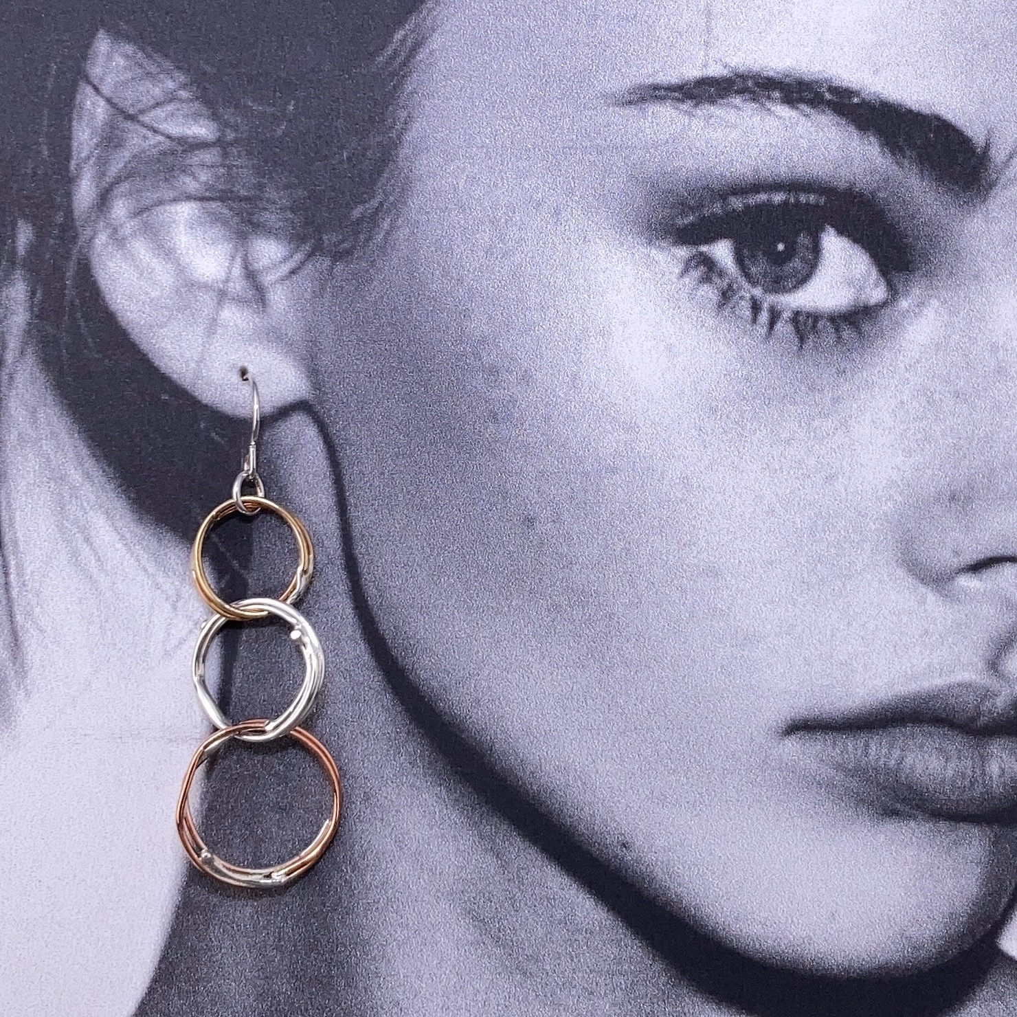 copper, brass, Argentium silver freeform circle earrings - small - Image 2