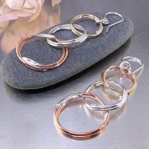 copper, brass, Argentium silver freeform circle earrings - small