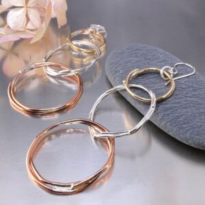 copper, brass, Argentium silver freeform circle earrings - large