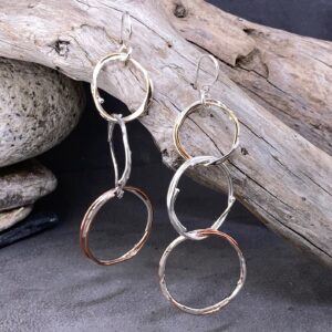 copper, brass, Argentium silver freeform circle earrings - medium