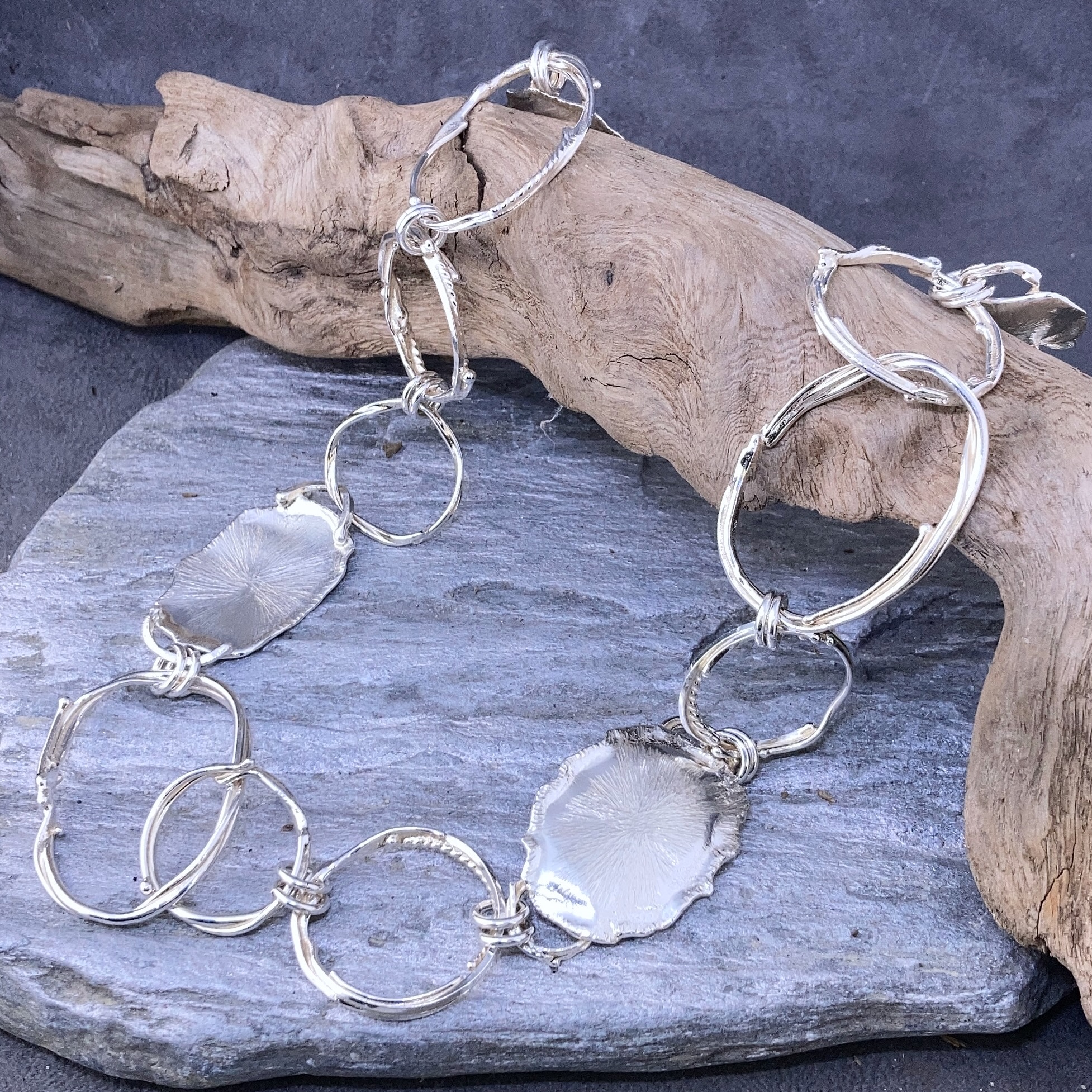 freeform circle necklace - sun accents - Argentium silver - Image 4