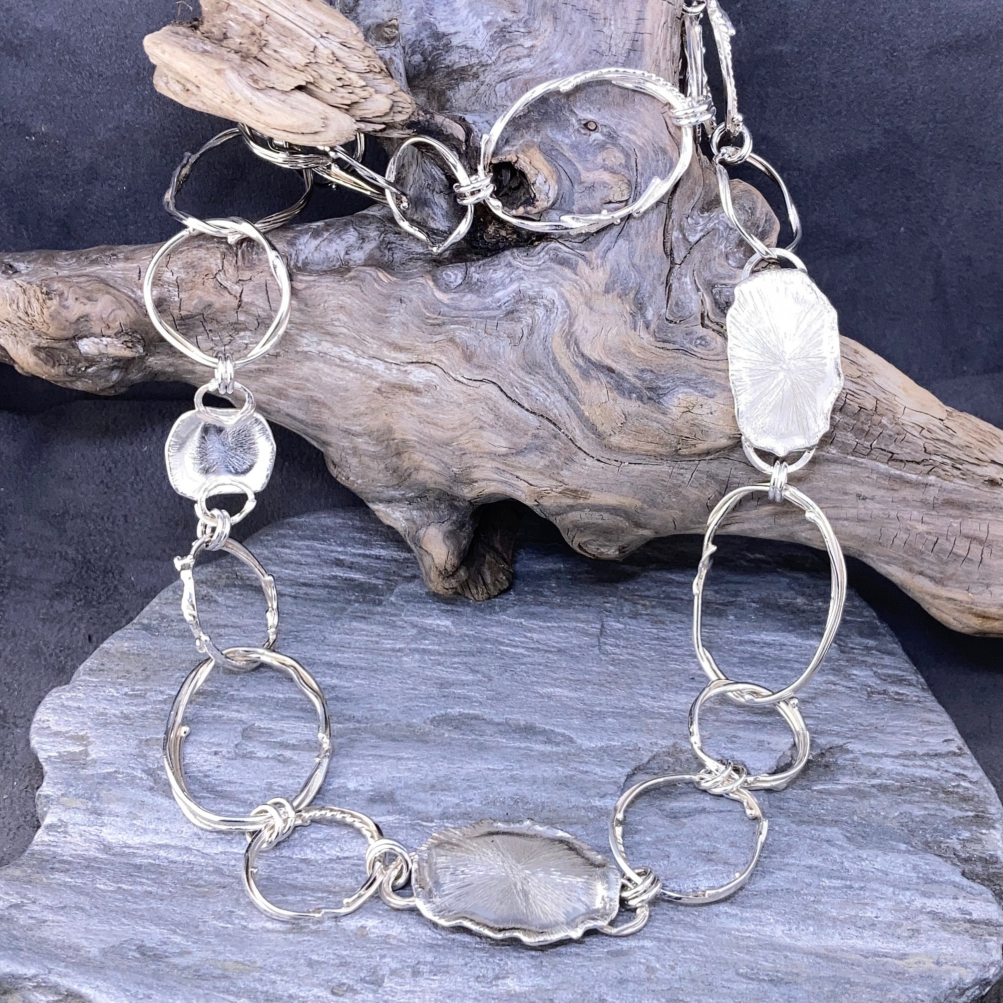 freeform circle necklace - sun accents - Argentium silver