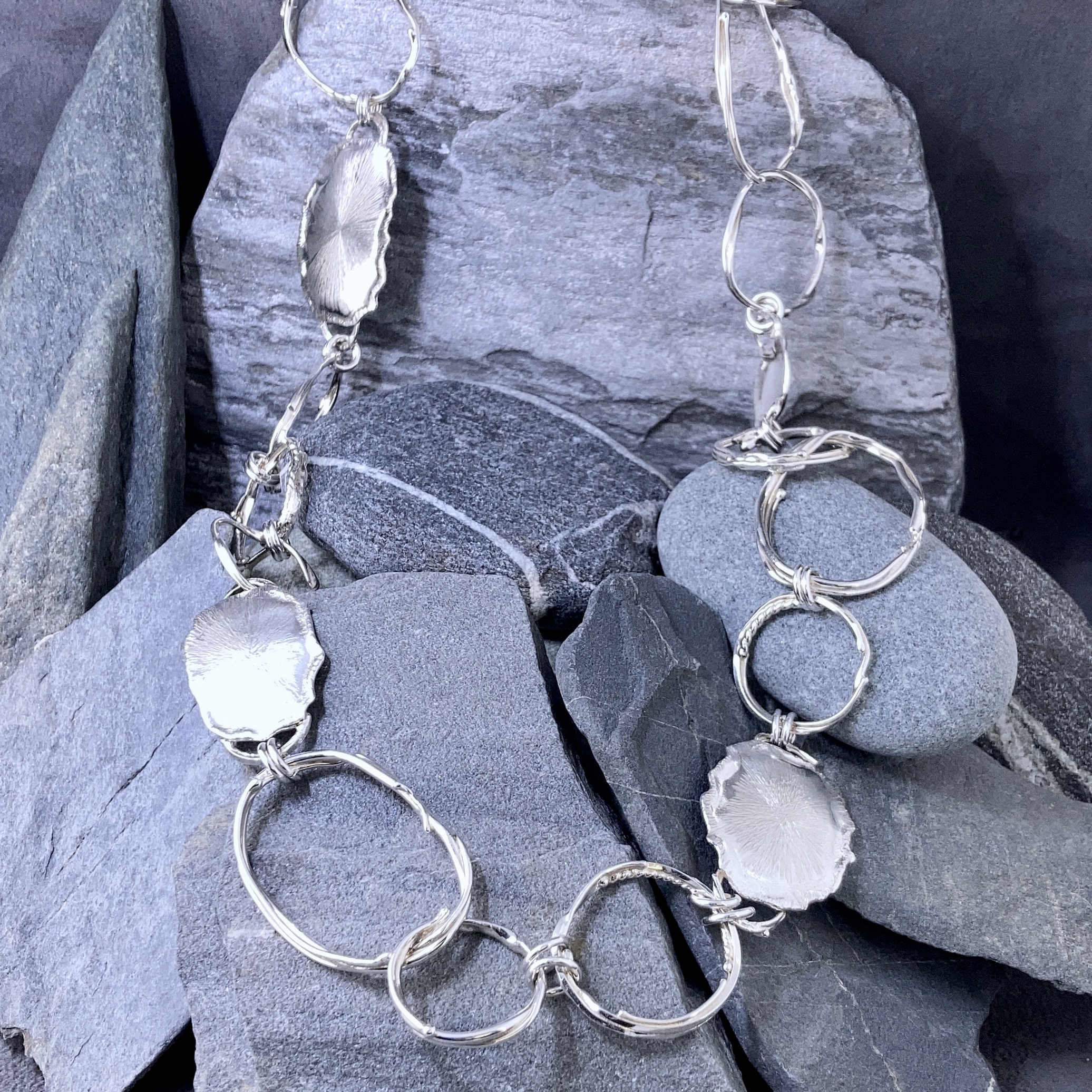 freeform circle necklace - sun accents - Argentium silver - Image 2