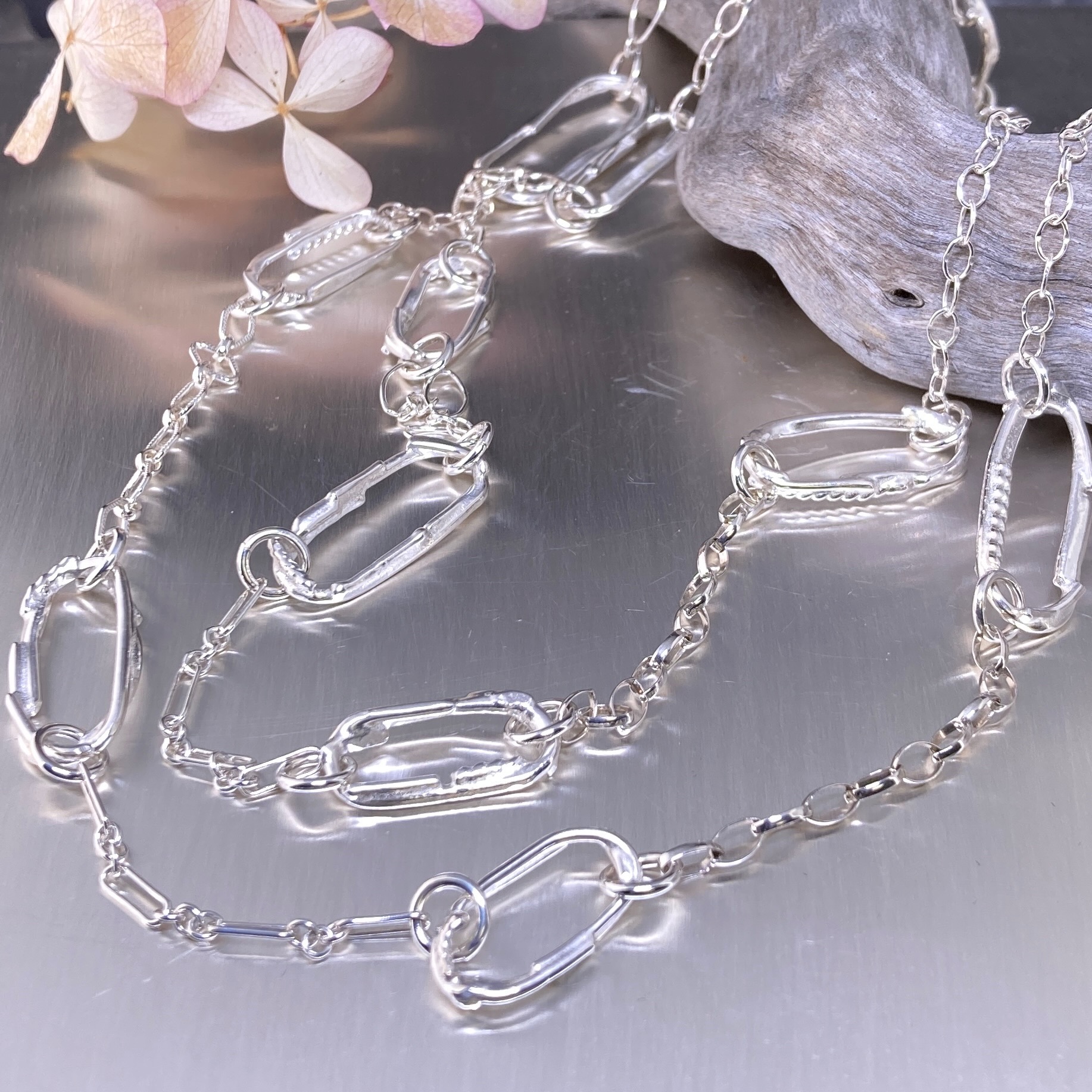 freeform oval necklace - Argentium silver