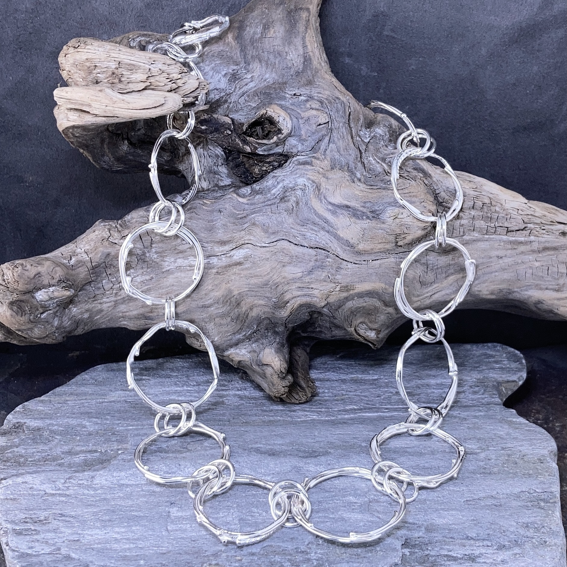 freeform circle necklace - large links - Argentium silver - Image 2
