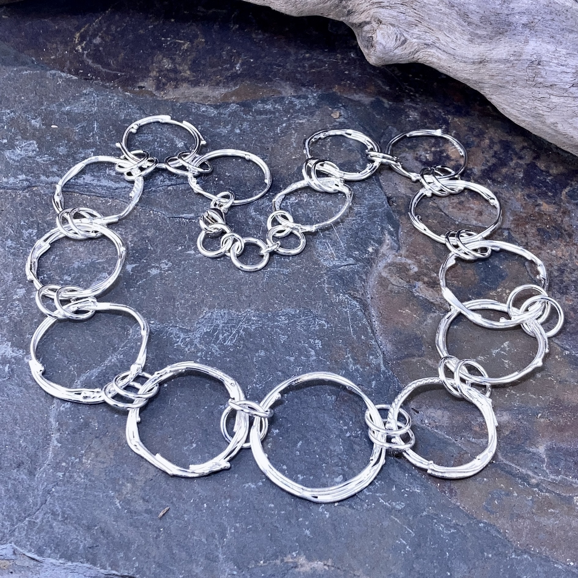 freeform circle necklace - large links - Argentium silver - Image 4