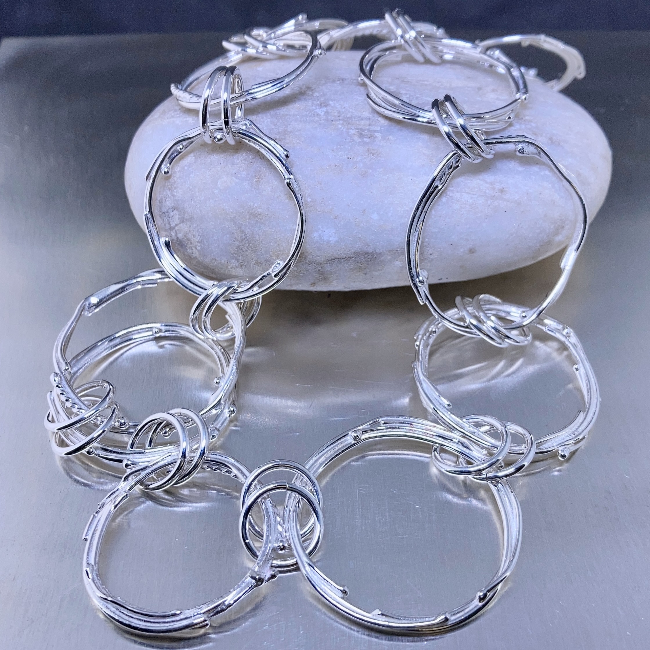 freeform circle necklace - large links - Argentium silver