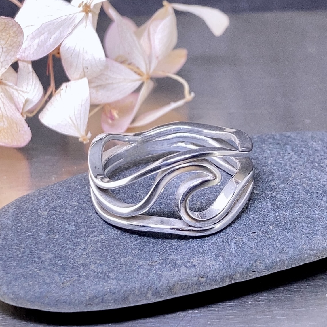 wave ring - size 9.25 - Argentium silver open band